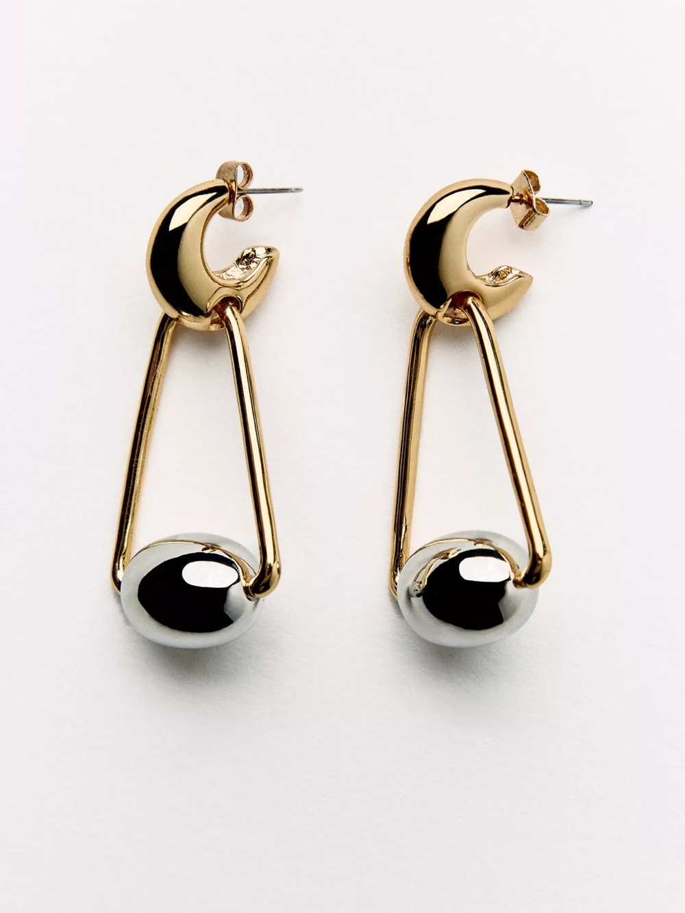 Gold and Silver Drop Ball Dangle Earrings